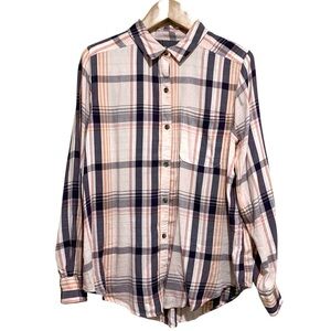 SO Women’s Plaid Striped Button Up Favorite Shirt Large Cozy Chic Layer NWT